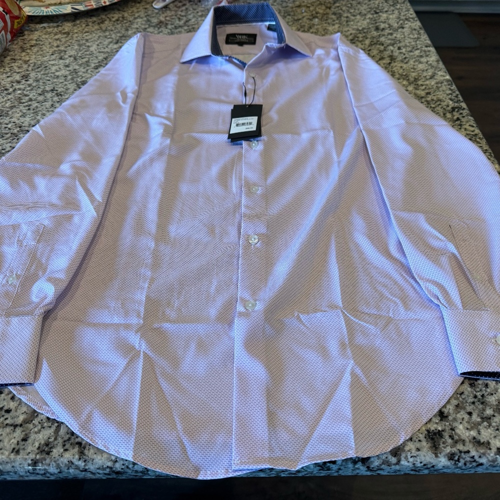 NWT WRK NY Slim Fit Performance Dress Shirt Zig Zag Lilac - Size 15